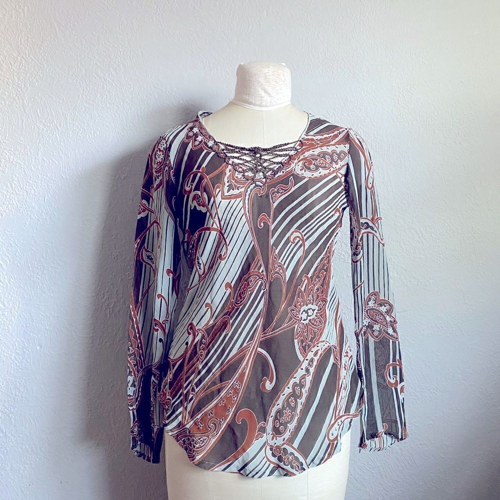 🪦 Anthropologie C.C. Outlaw flow blouse brown and blue (bundle 3 for 30 deal)